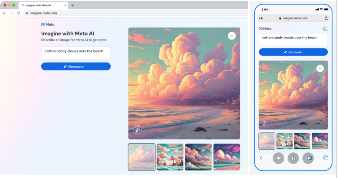 Imagine with Meta AI dashboard - mobile and desktop versions