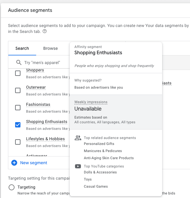 Google Ads audience segments