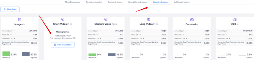 DIfferent ad format performance in Creative Insights.