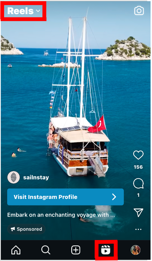 Sail 'nStay Instagram Reels ad on feed