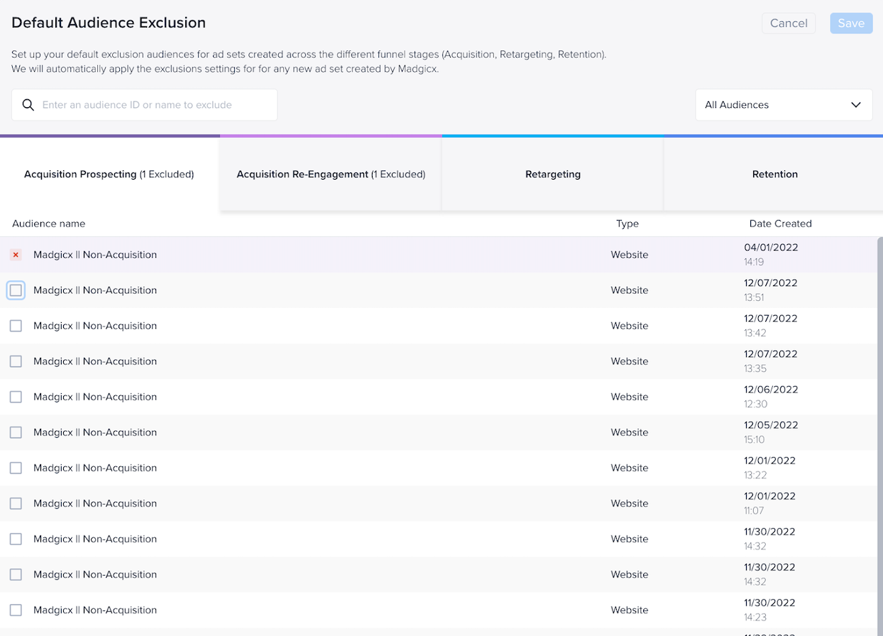 Madgicx - Excluding audiences