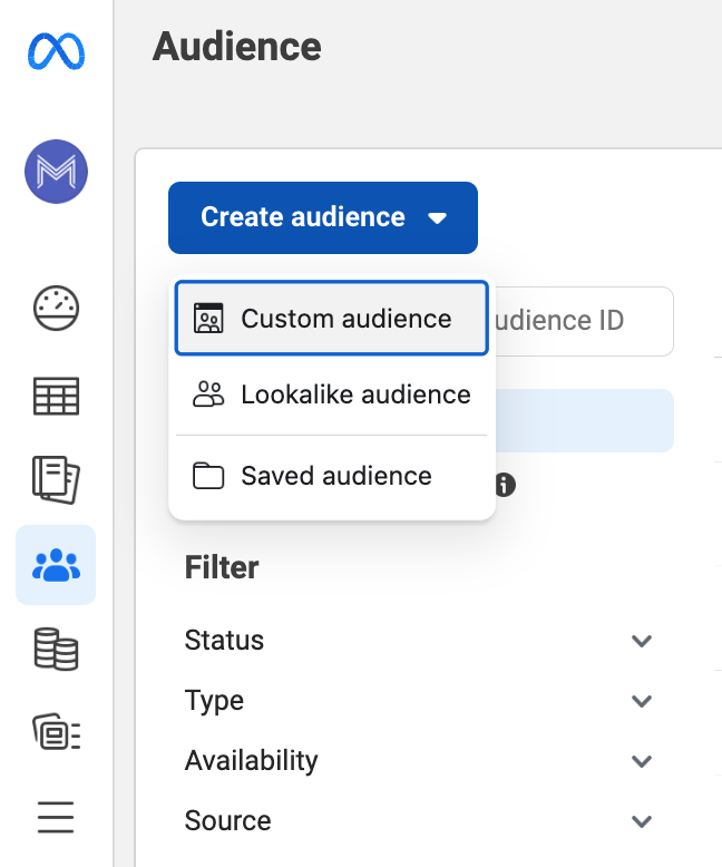Meta Business Suite- Create audience button
