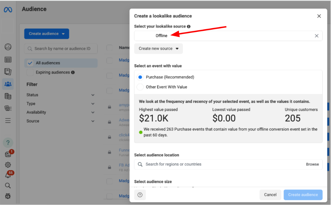 Meta Audiences - Select lookalike source